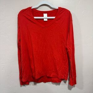 Rachel Parcell Red Orange Long Sleeve Vneck Sleepwear